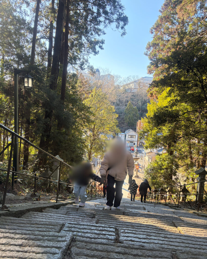 階段を登っている写真