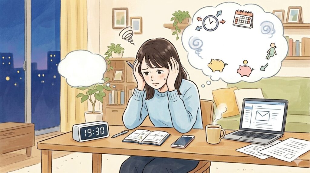 悩む女性のイラスト