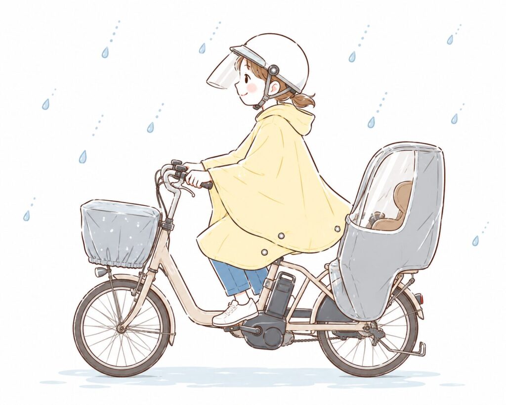 雨の日の自転車のイラスト